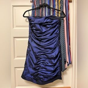 Vintage Y2K Jessica McClintock Blue Strapless Ruched Mini Dress